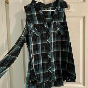 Torrid green cut out cold shoulder flannel